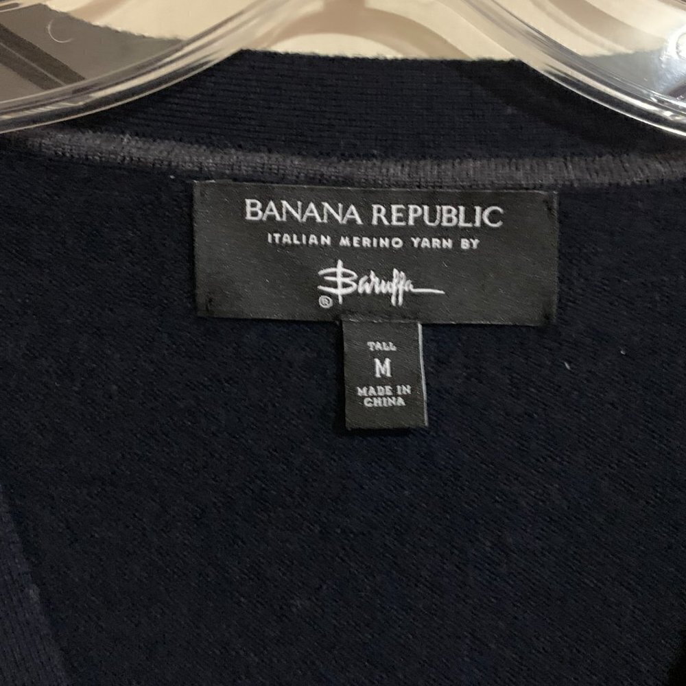 Banana Republic Fall Preppy Navy Merino Italian Wool Cardigan. Size Tall Medium - Picture 3 of 8